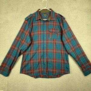 Volcom Workwear Men L G Plaid Flannel Long Sleeve Button Up Shirt Teal‎ Red